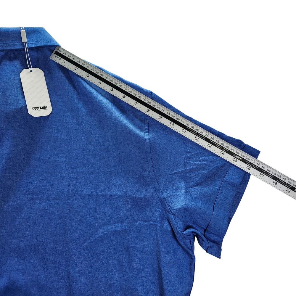 COOFANDY Button Down Shirt Men 2XL Blue New Short Sleeve Textured Hidden Placket - Picture 10 of 11